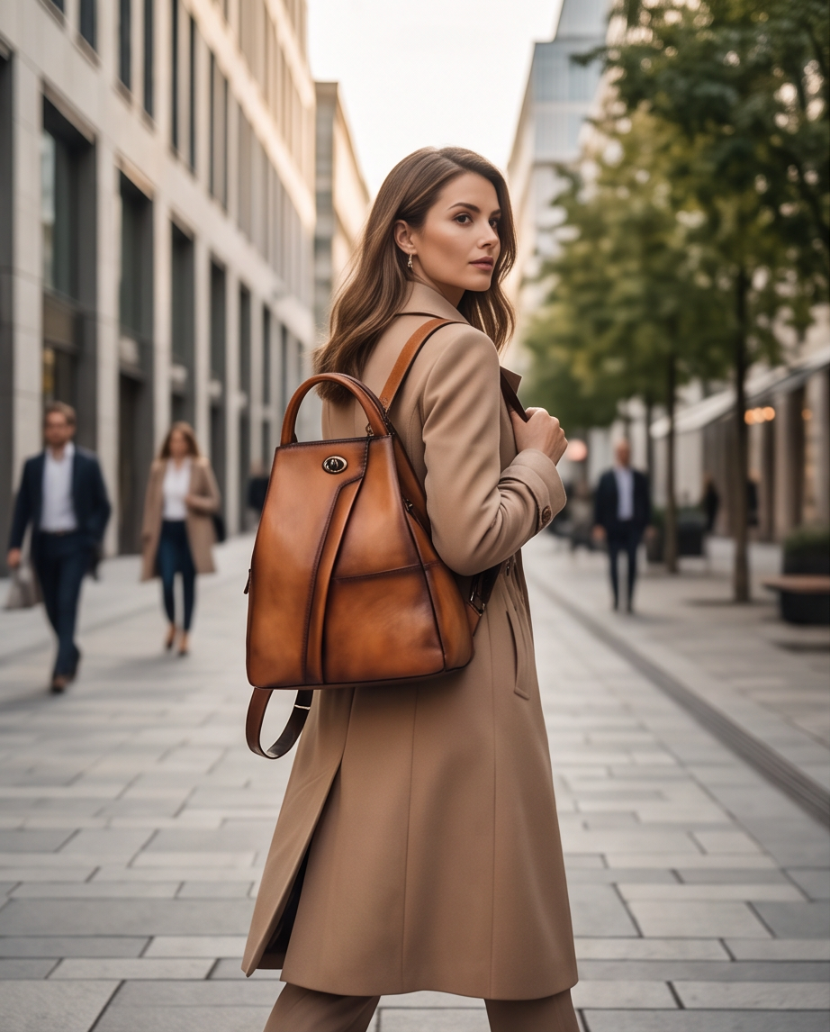 Q-WHISPER Retro Genuine Leather Backpack for Women – Convertible Shoulder Bag, Crossbody, Travel