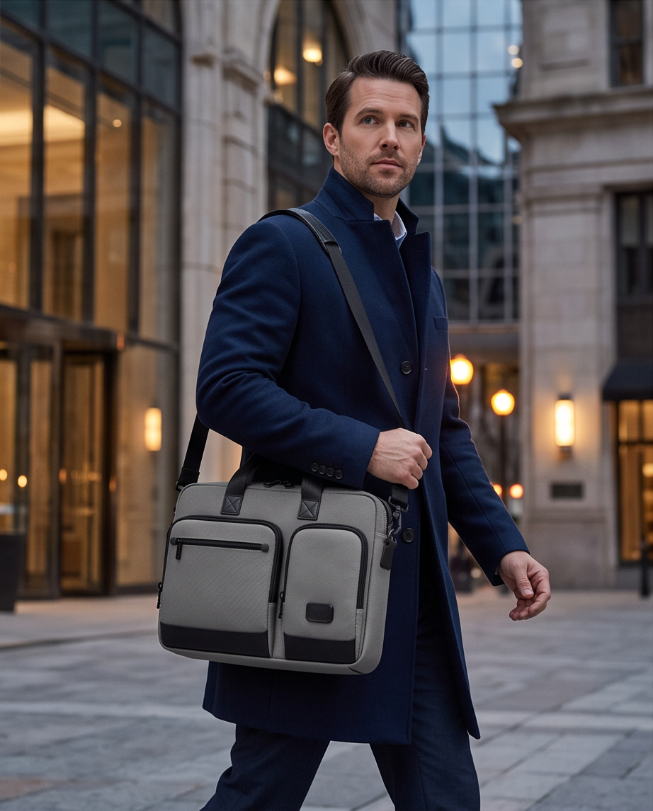 Q-ATTACHE Ballistic Nylon & Leather Briefcase – Laptop Compartment, Waterproof, Business Travel