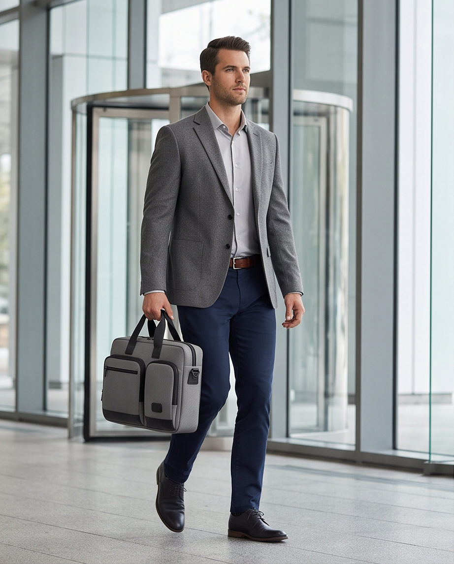 Q-ATTACHE Ballistic Nylon & Leather Briefcase – Laptop Compartment, Waterproof, Business Travel