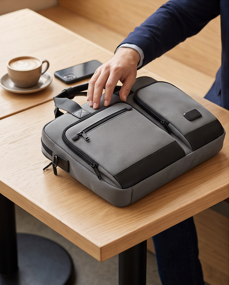 Q-ATTACHE Ballistic Nylon & Leather Briefcase – Laptop Compartment, Waterproof, Business Travel