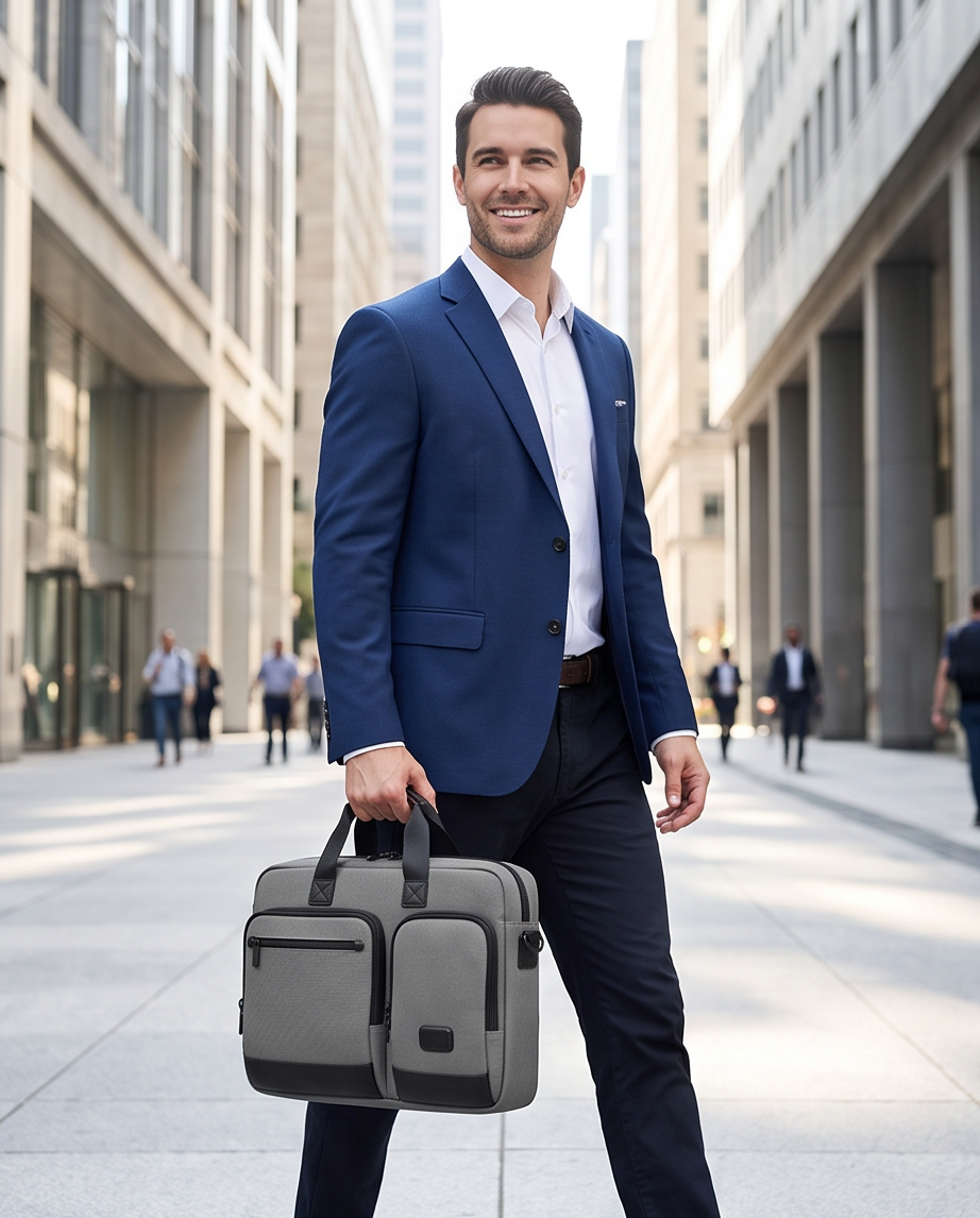 Q-ATTACHE Ballistic Nylon & Leather Briefcase – Laptop Compartment, Waterproof, Business Travel