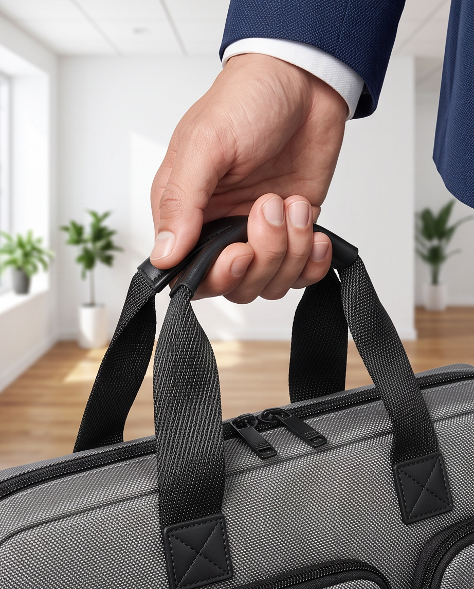 Q-ATTACHE Ballistic Nylon & Leather Briefcase – Laptop Compartment, Waterproof, Business Travel