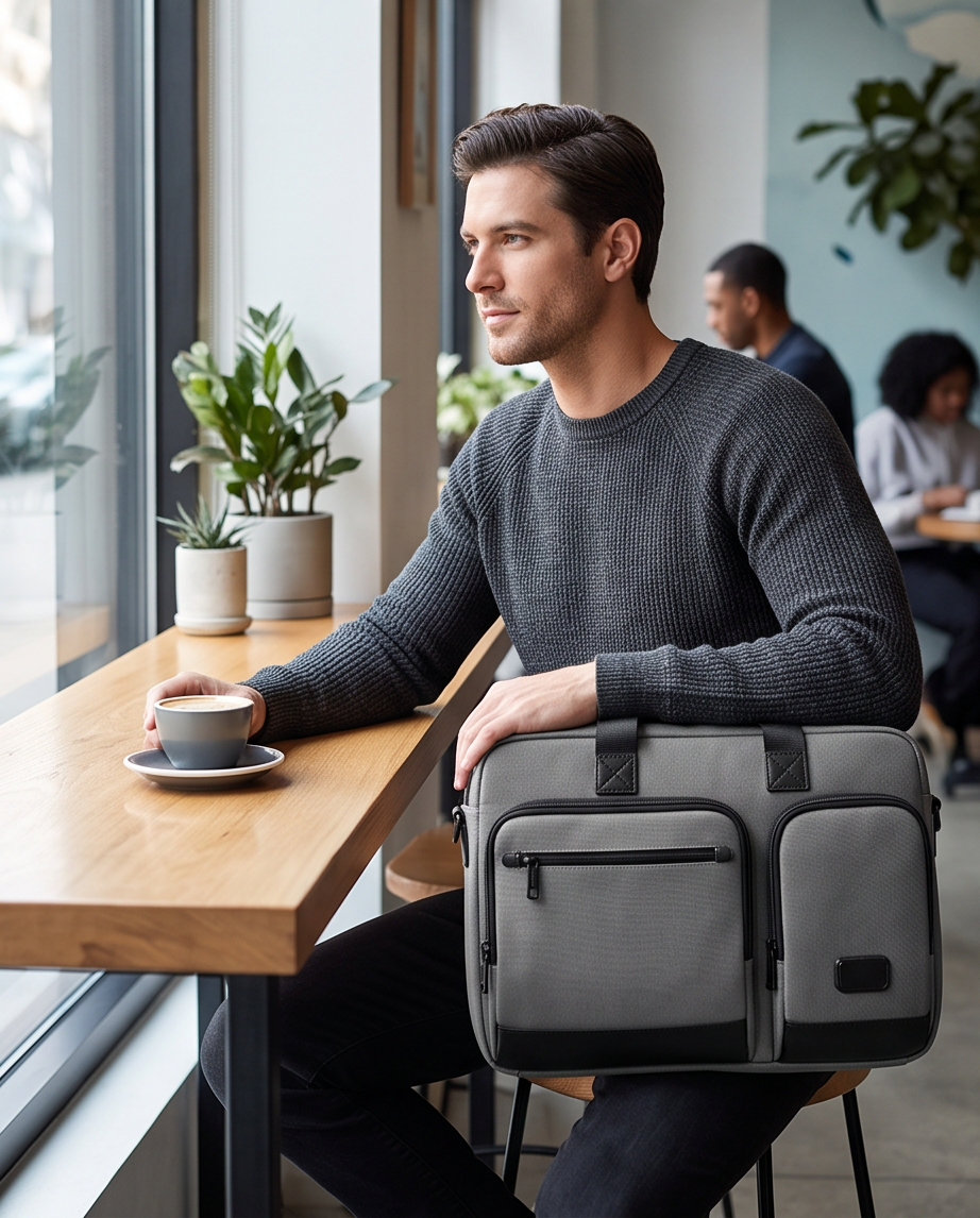 Q-ATTACHE Ballistic Nylon & Leather Briefcase – Laptop Compartment, Waterproof, Business Travel