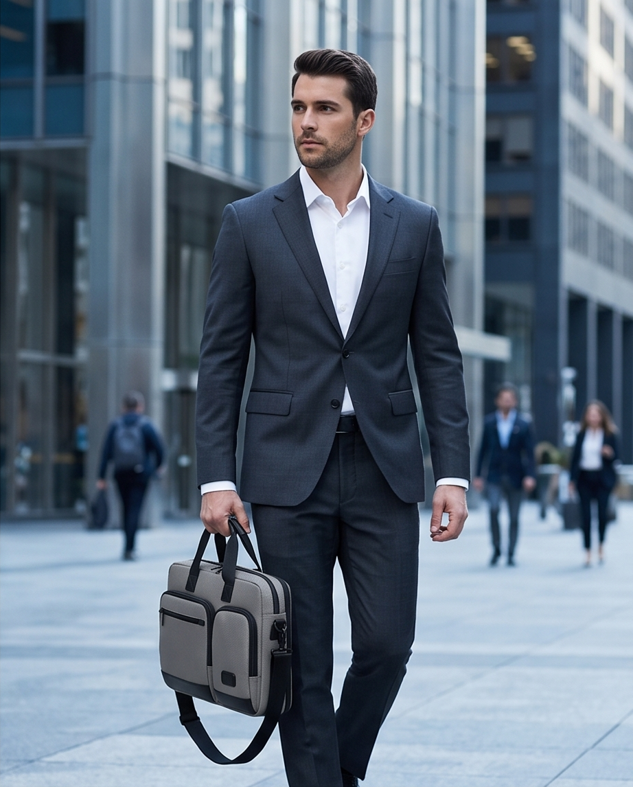 Q-ATTACHE Ballistic Nylon & Leather Briefcase – Laptop Compartment, Waterproof, Business Travel