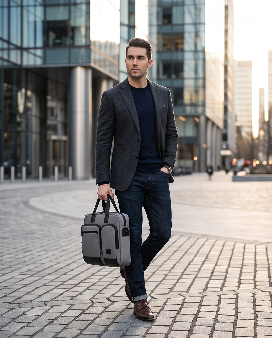 Q-ATTACHE Ballistic Nylon & Leather Briefcase – Laptop Compartment, Waterproof, Business Travel