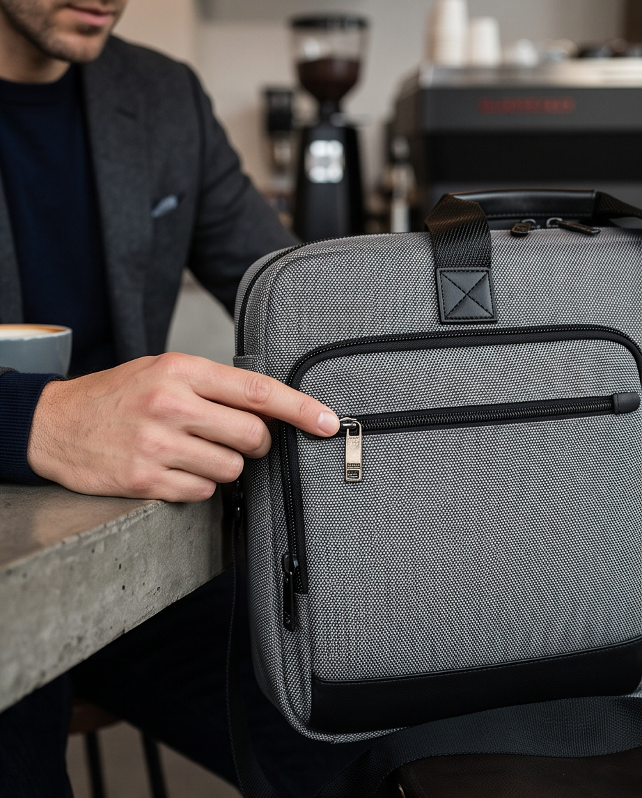Q-ATTACHE Ballistic Nylon & Leather Briefcase – Laptop Compartment, Waterproof, Business Travel