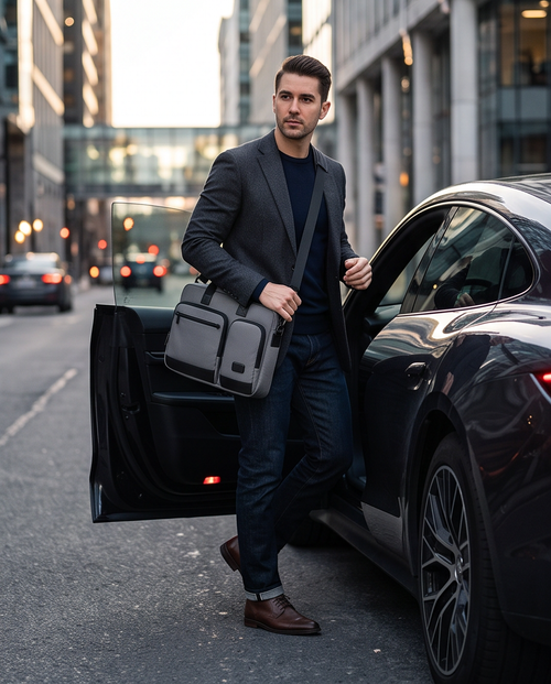 Q-ATTACHE Ballistic Nylon & Leather Briefcase – Laptop Compartment, Waterproof, Business Travel