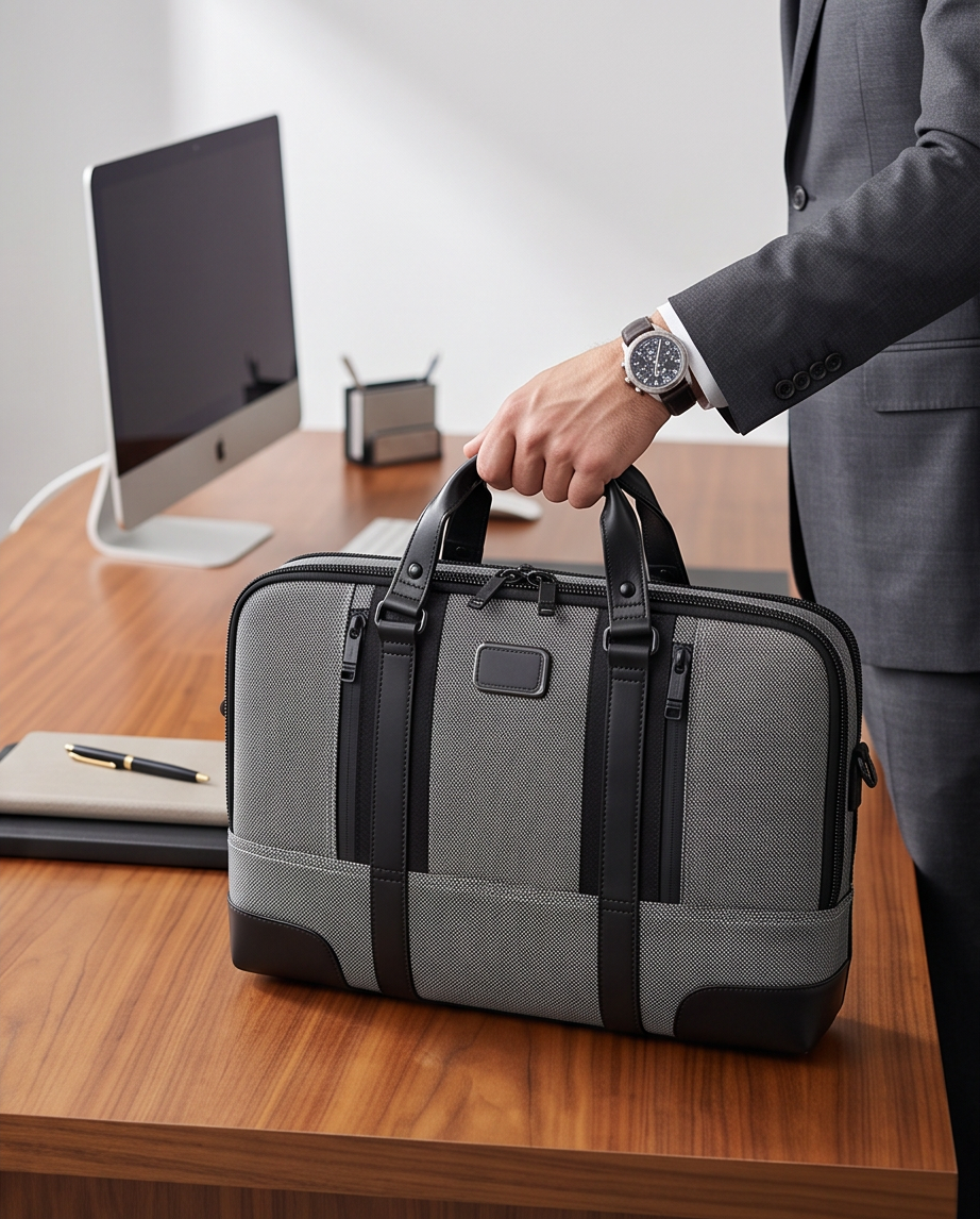 Q-MONARCH Business Laptop Messenger Bag – Ballistic Nylon & Leather Briefcase