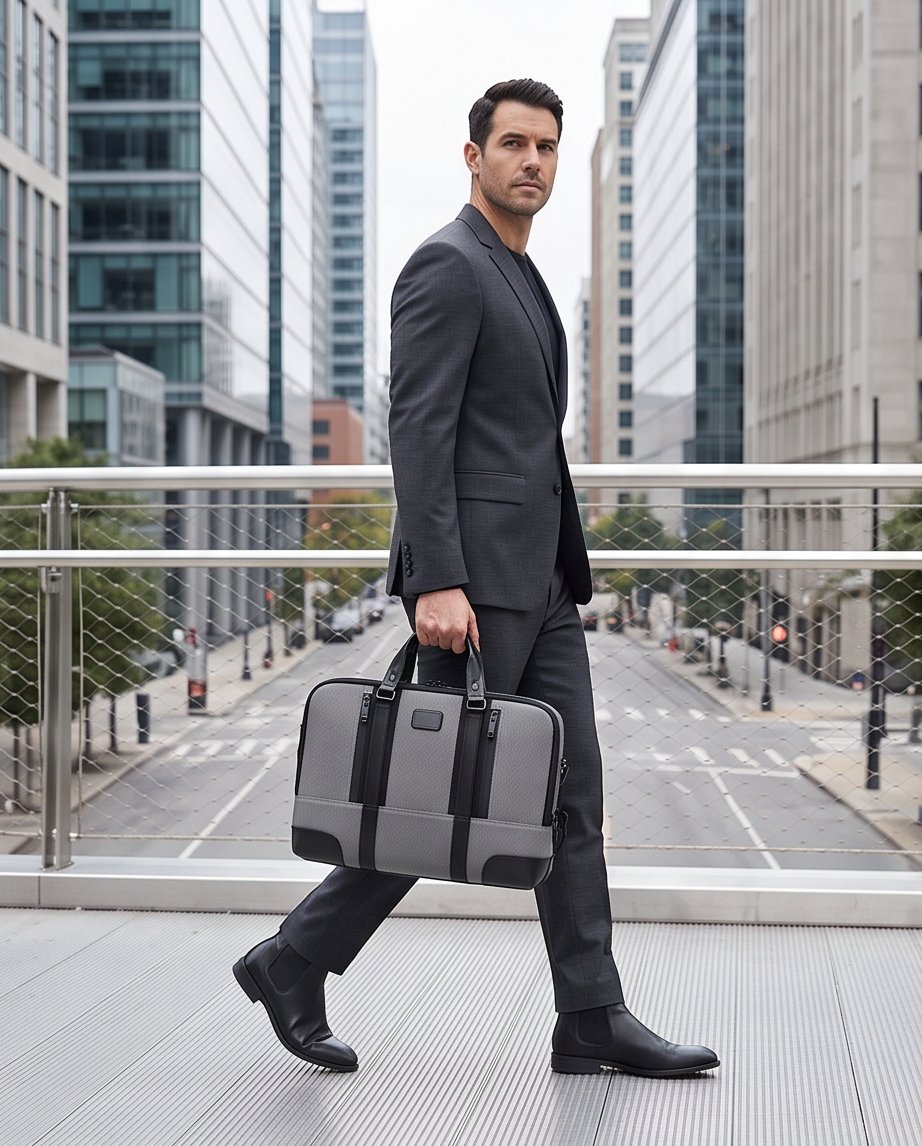 Q-MONARCH Business Laptop Messenger Bag – Ballistic Nylon & Leather Briefcase