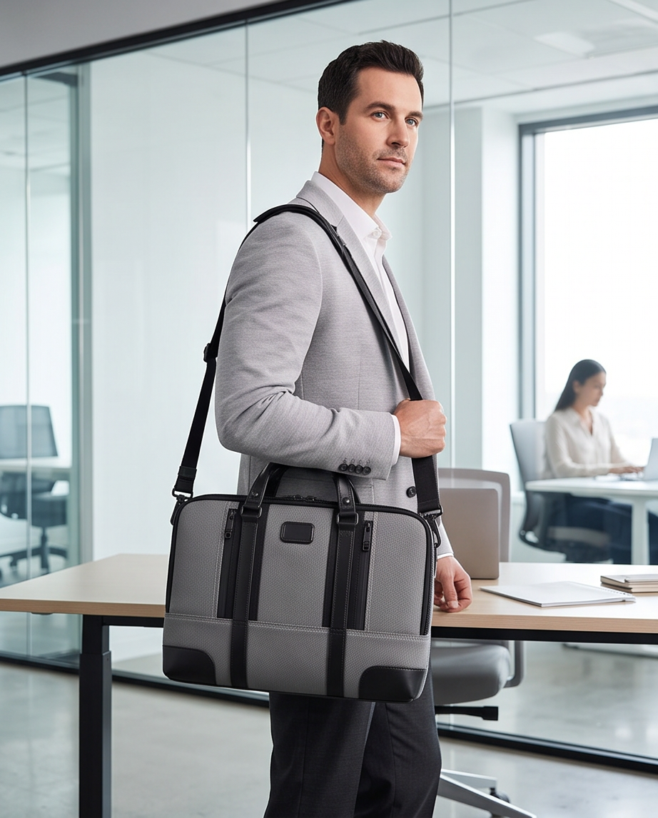 Q-MONARCH Business Laptop Messenger Bag – Ballistic Nylon & Leather Briefcase
