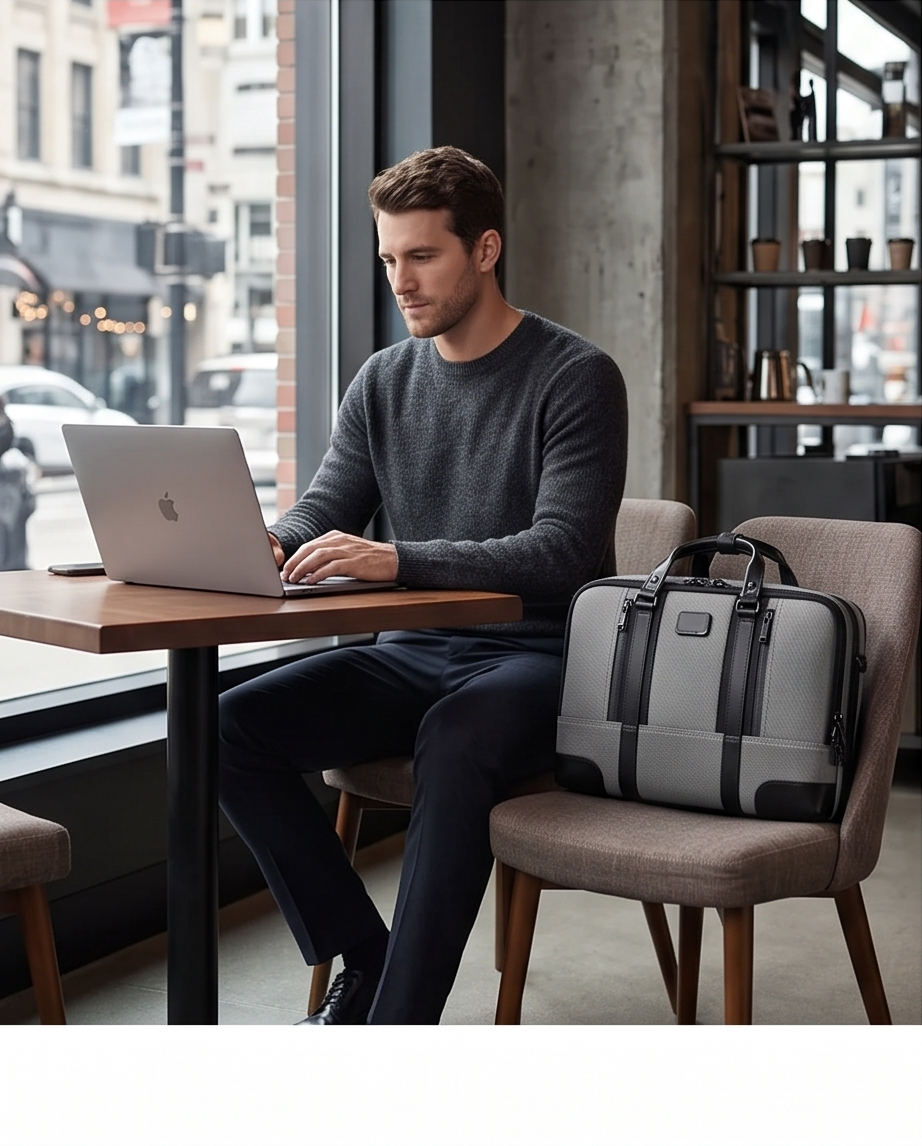 Q-MONARCH Business Laptop Messenger Bag – Ballistic Nylon & Leather Briefcase