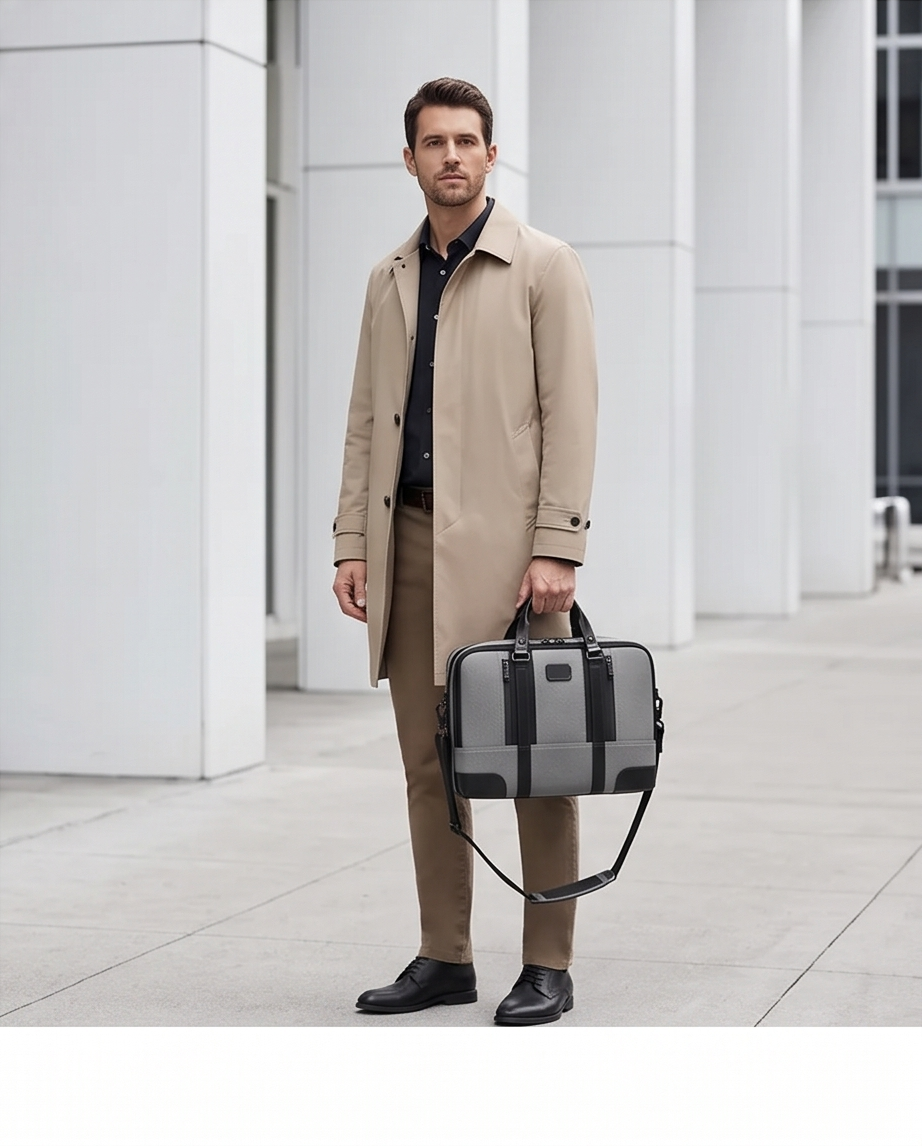 Q-MONARCH Business Laptop Messenger Bag – Ballistic Nylon & Leather Briefcase