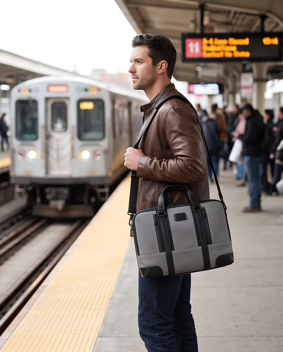 Q-MONARCH Business Laptop Messenger Bag – Ballistic Nylon & Leather Briefcase