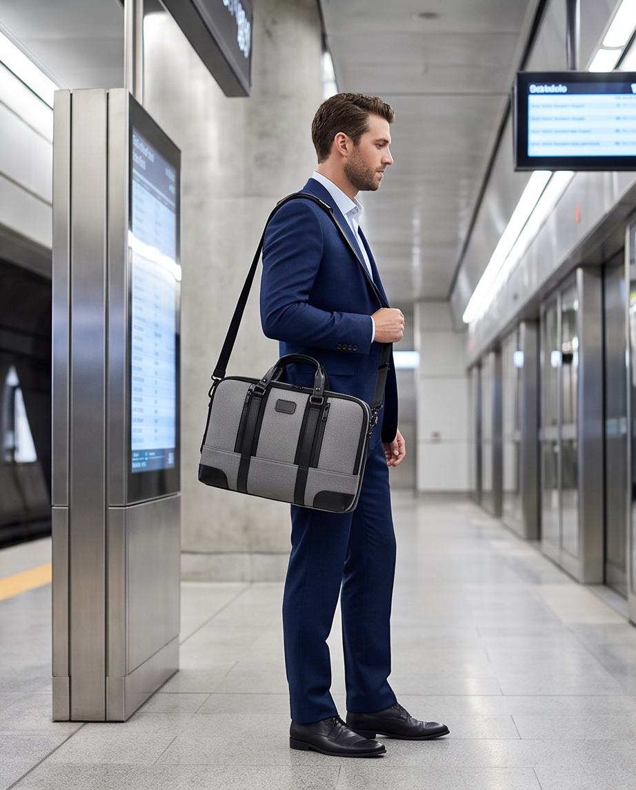 Q-MONARCH Business Laptop Messenger Bag – Ballistic Nylon & Leather Briefcase