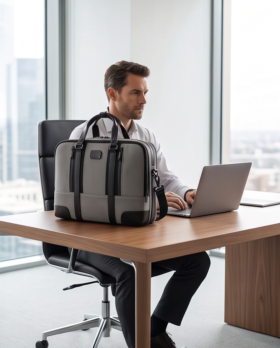 Q-MONARCH Business Laptop Messenger Bag – Ballistic Nylon & Leather Briefcase