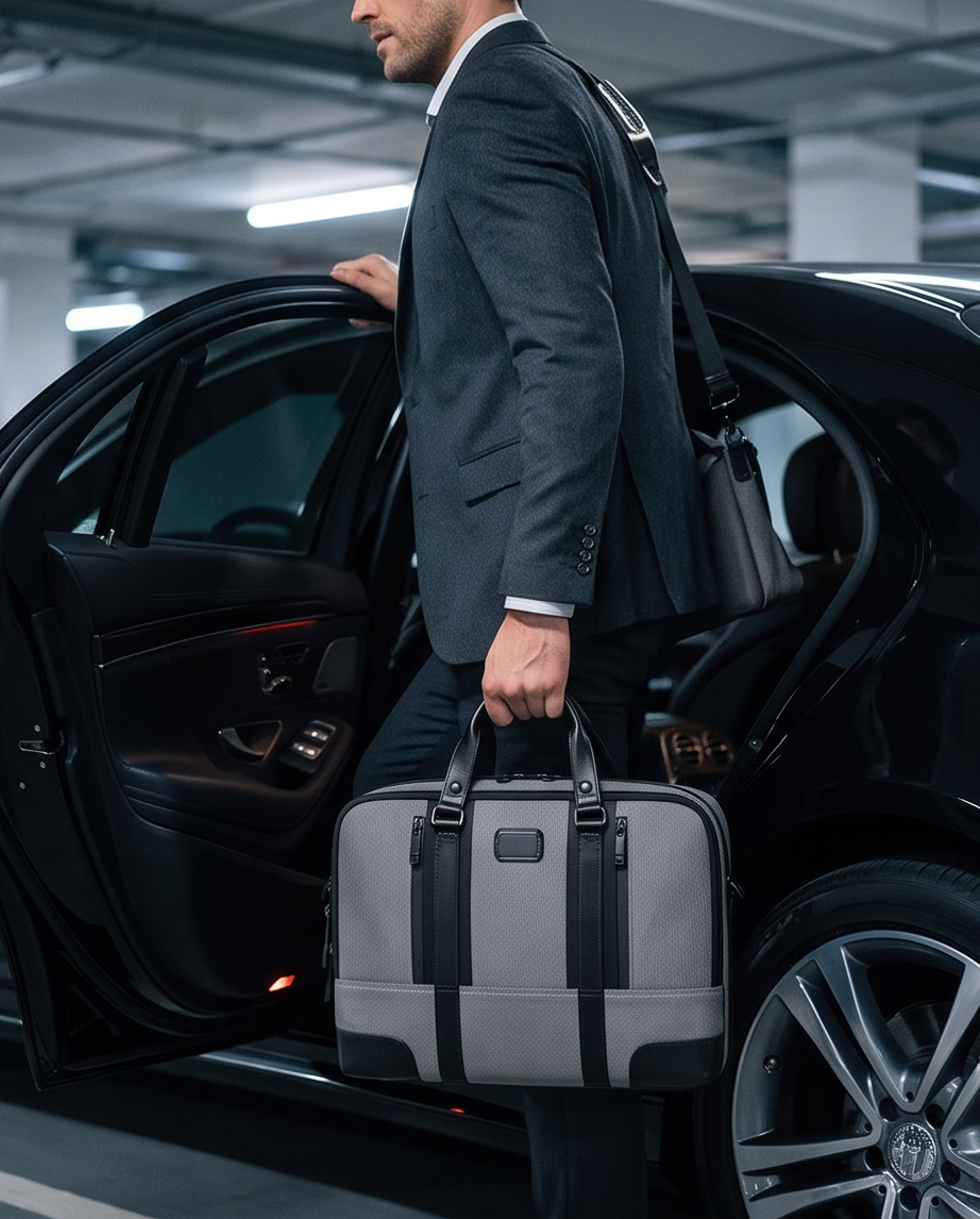 Q-MONARCH Business Laptop Messenger Bag – Ballistic Nylon & Leather Briefcase