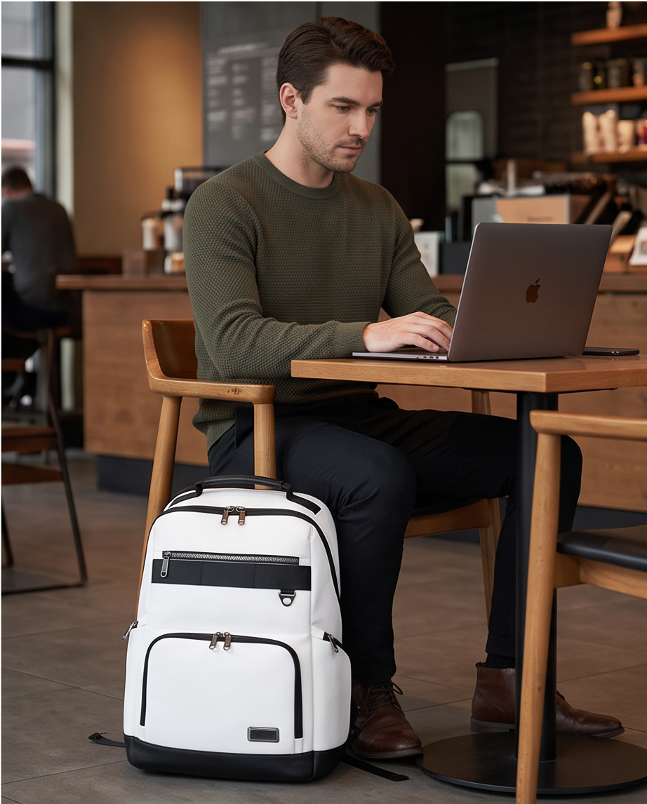 Q-VOYAGER Genuine Leather Business Laptop Backpack – Large Capacity & Ergonomic Design