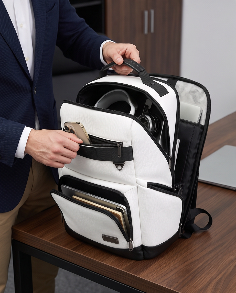 Q-VOYAGER Genuine Leather Business Laptop Backpack – Large Capacity & Ergonomic Design