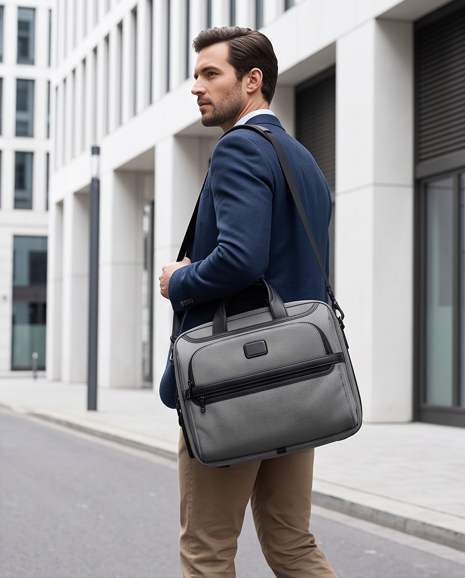 Q-ONYX Business Laptop Briefcase Bag – Ballistic Nylon & Leather Messenger Bag