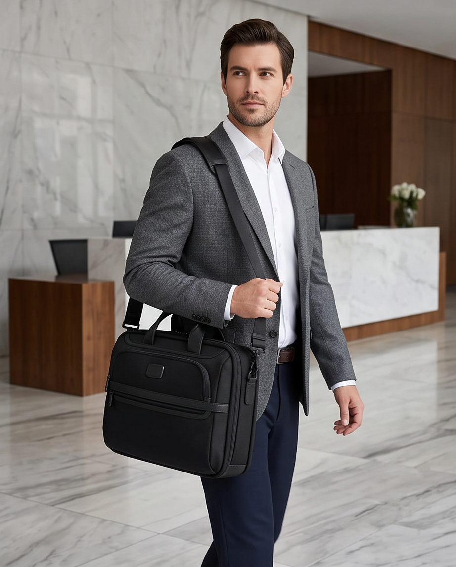 Q-ONYX Business Laptop Briefcase Bag – Ballistic Nylon & Leather Messenger Bag