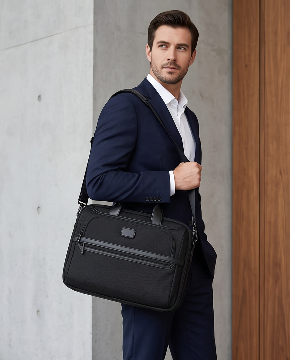Q-ONYX Business Laptop Briefcase Bag – Ballistic Nylon & Leather Messenger Bag