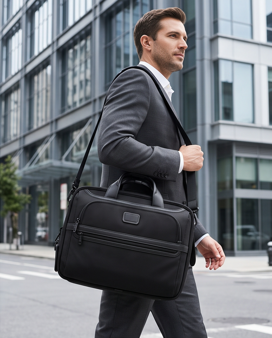 Q-ONYX Business Laptop Briefcase Bag – Ballistic Nylon & Leather Messenger Bag