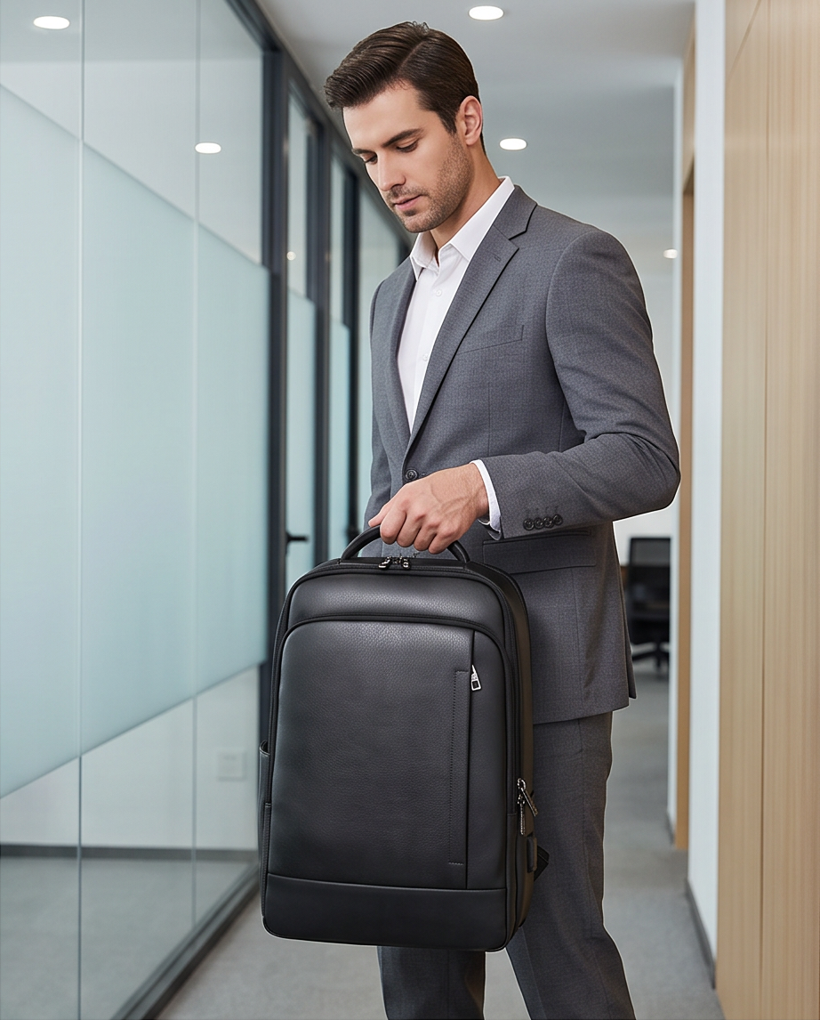 Q-ULTIMATE Genuine Leather Backpack – Anti-Theft, USB Charging & Laptop Compartment