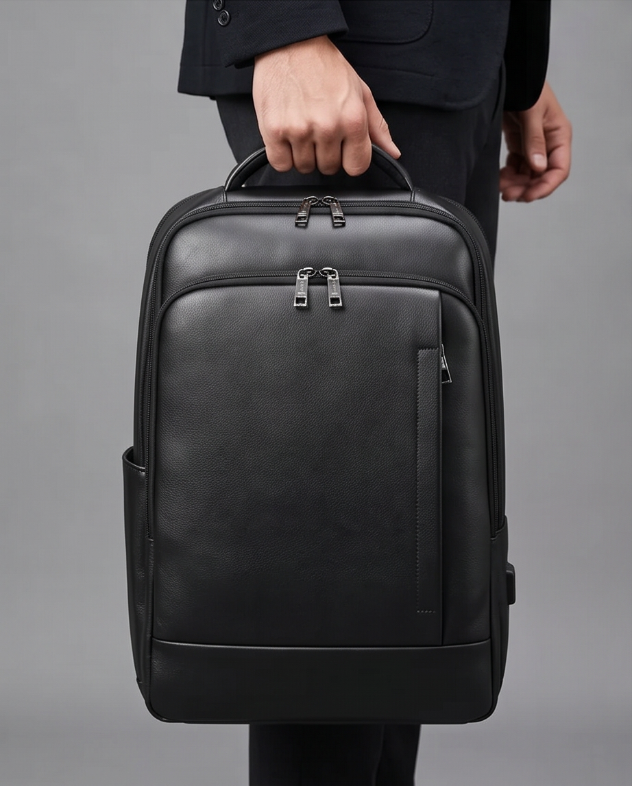 Q-ULTIMATE Genuine Leather Backpack – Anti-Theft, USB Charging & Laptop Compartment