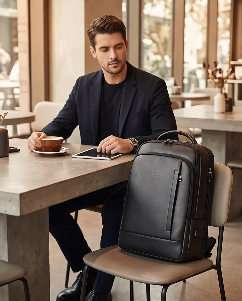Q-ULTIMATE Genuine Leather Backpack – Anti-Theft, USB Charging & Laptop Compartment