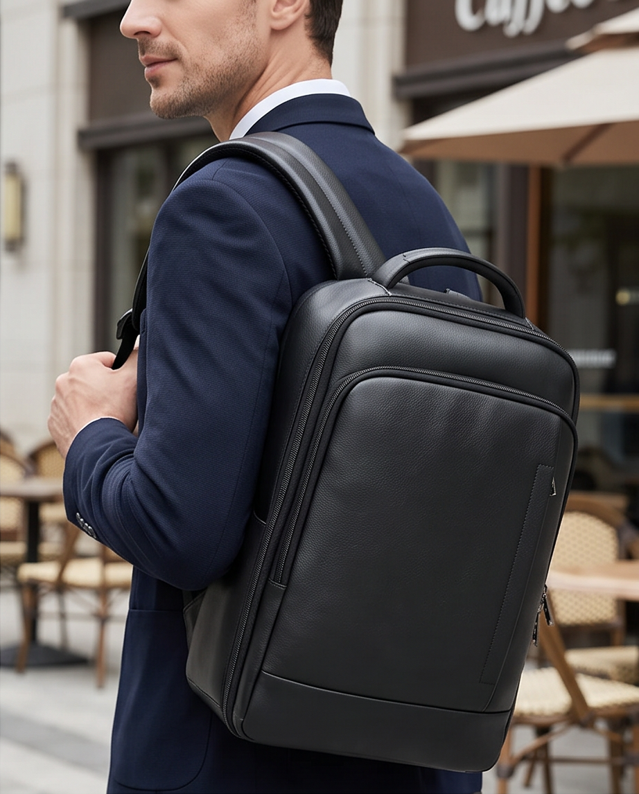 Q-ULTIMATE Genuine Leather Backpack – Anti-Theft, USB Charging & Laptop Compartment