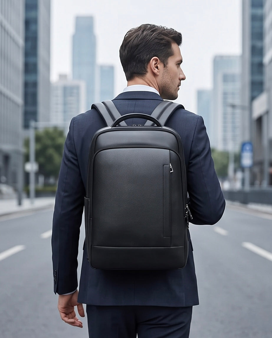 Q-ULTIMATE Genuine Leather Backpack – Anti-Theft, USB Charging & Laptop Compartment