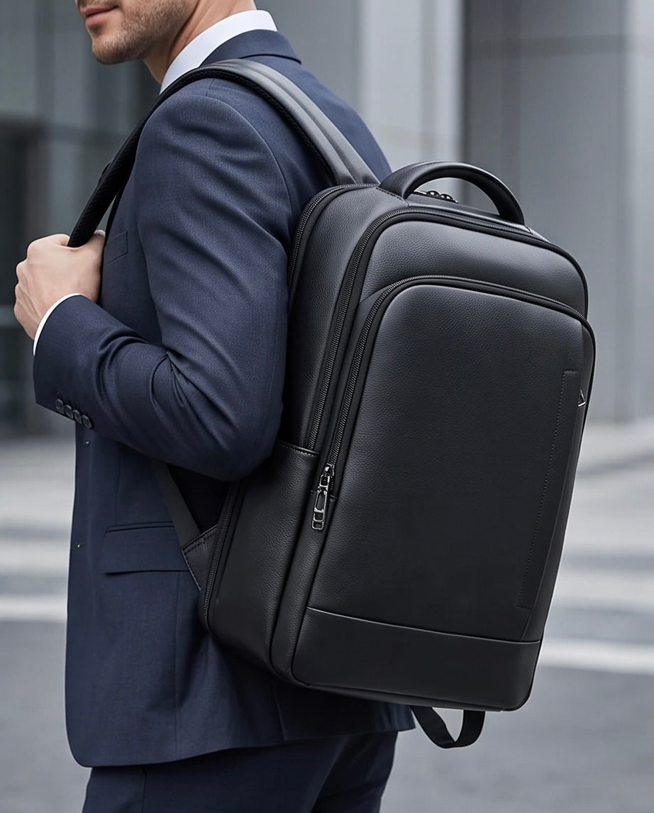 Q-ULTIMATE Genuine Leather Backpack – Anti-Theft, USB Charging & Laptop Compartment