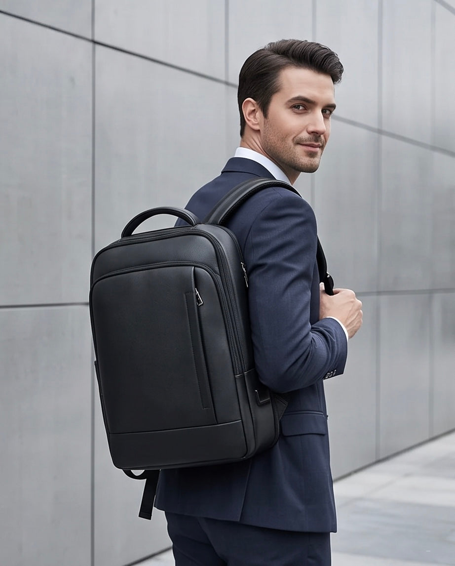 Q-ULTIMATE Genuine Leather Backpack – Anti-Theft, USB Charging & Laptop Compartment
