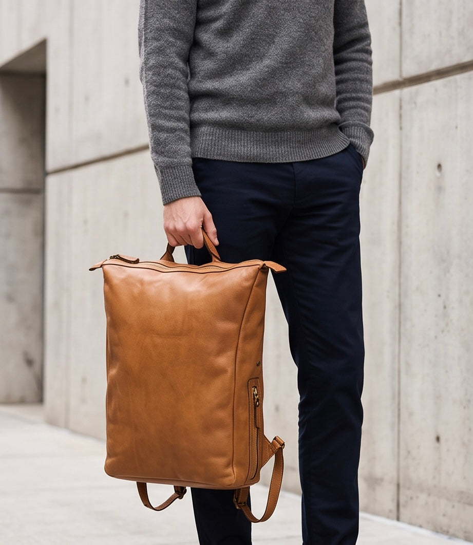 Q-CARGO Expandable Calfskin Leather Backpack – Italian Craft, Timeless Design