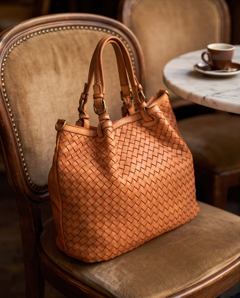 Q-SABLE Italian Leather Shopper Bag – Braided Detail & Full-Grain Calfskin