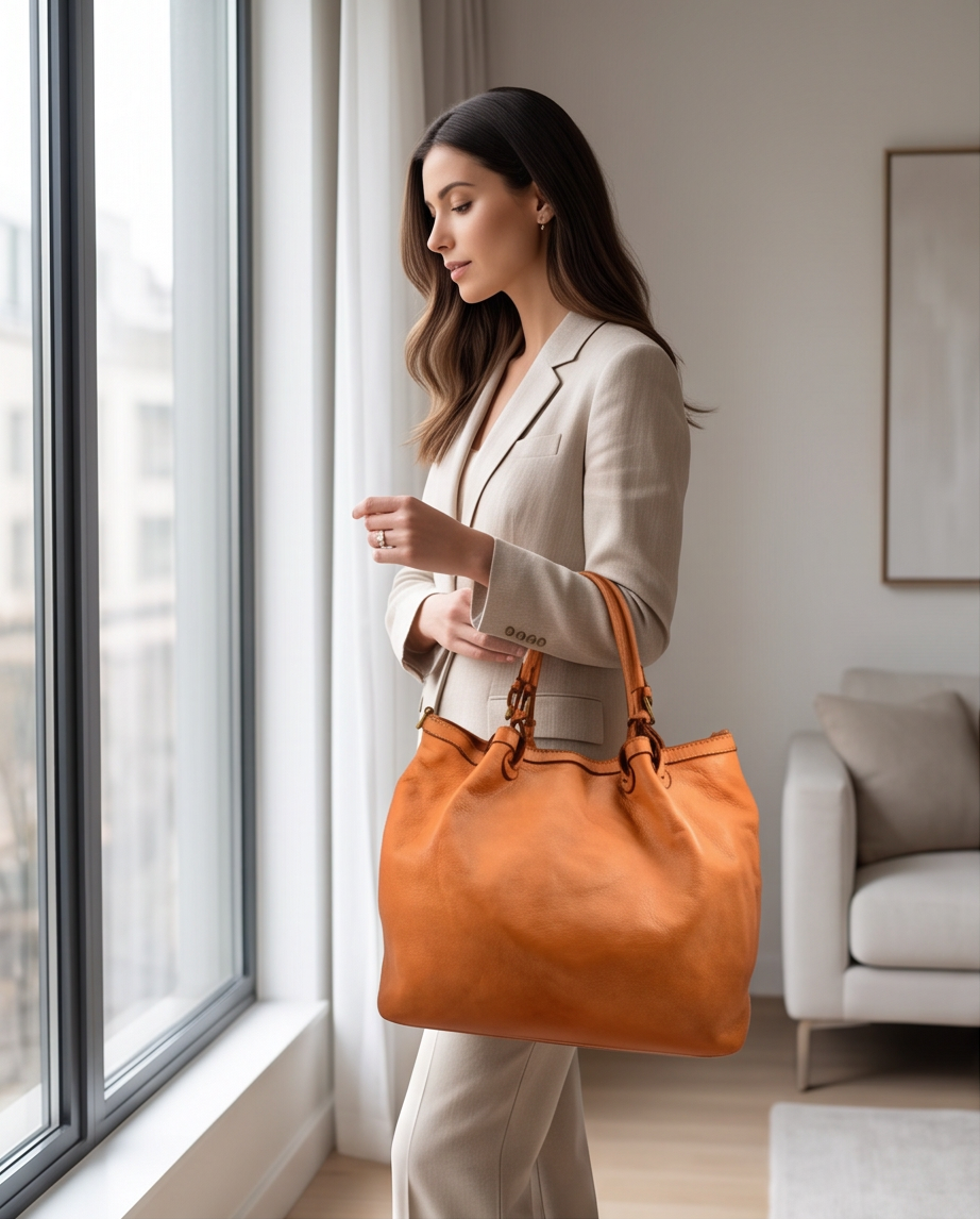 Q-SABLE Italian Leather Shopper Bag – Braided Detail & Full-Grain Calfskin