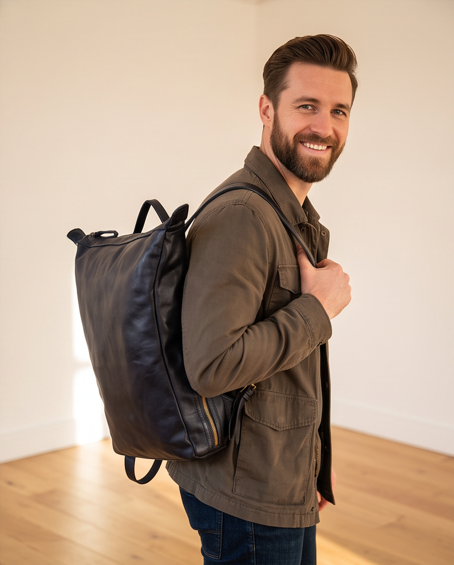Q-CARGO Expandable Calfskin Leather Backpack – Italian Craft, Timeless Design