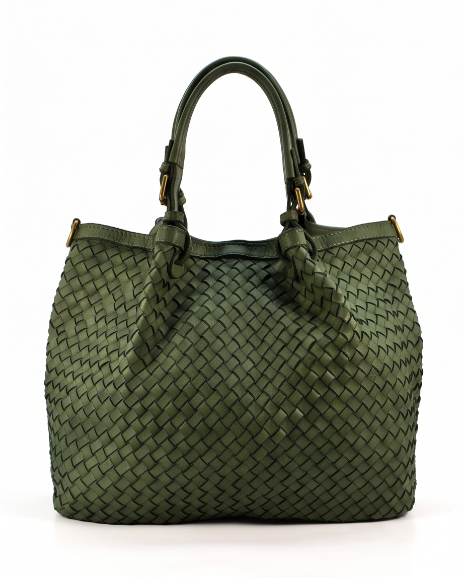 Q-SABLE Italian Leather Shopper Bag – Braided Detail & Full-Grain Calfskin