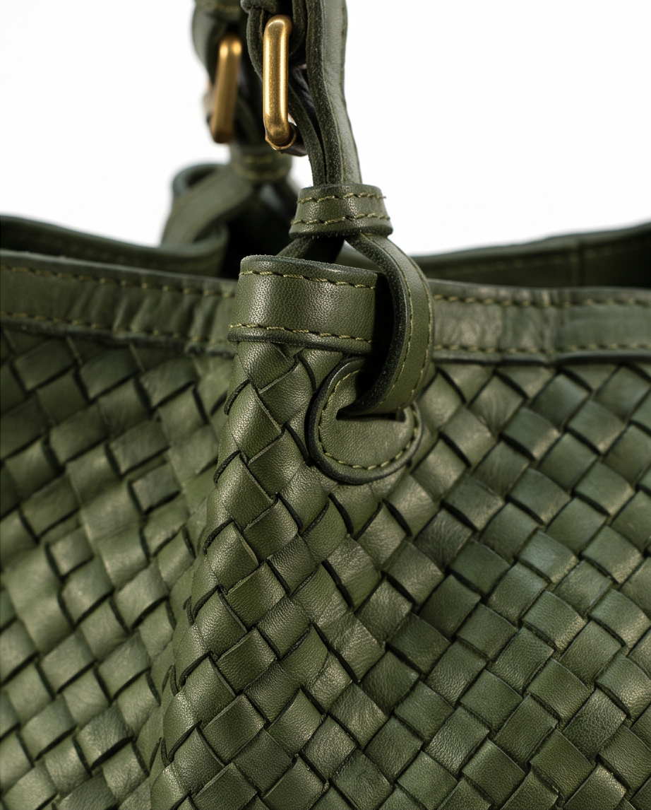 Q-SABLE Italian Leather Shopper Bag – Braided Detail & Full-Grain Calfskin