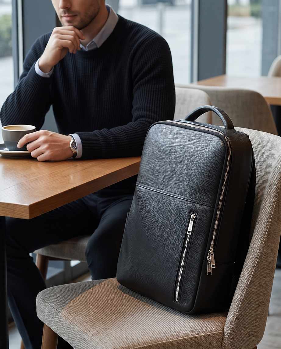 Q-ELITE Genuine Leather Backpack – Anti-Theft, USB Charging & TSA-Friendly