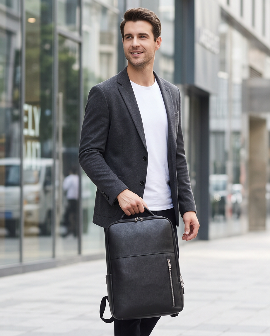 Q-ELITE Genuine Leather Backpack – Anti-Theft, USB Charging & TSA-Friendly