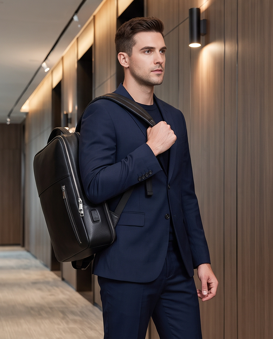 Q-ELITE Genuine Leather Backpack – Anti-Theft, USB Charging & TSA-Friendly