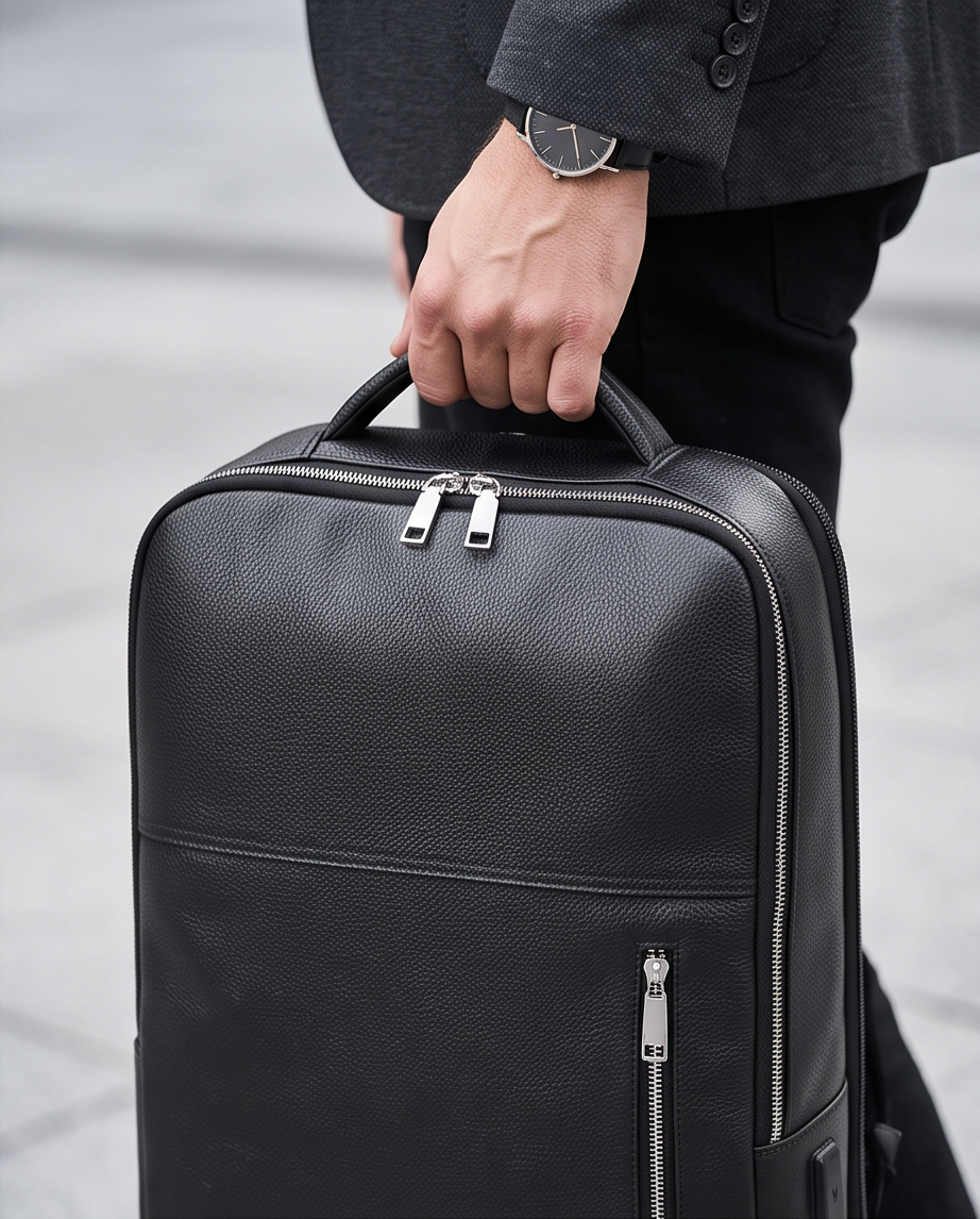 Q-ELITE Genuine Leather Backpack – Anti-Theft, USB Charging & TSA-Friendly