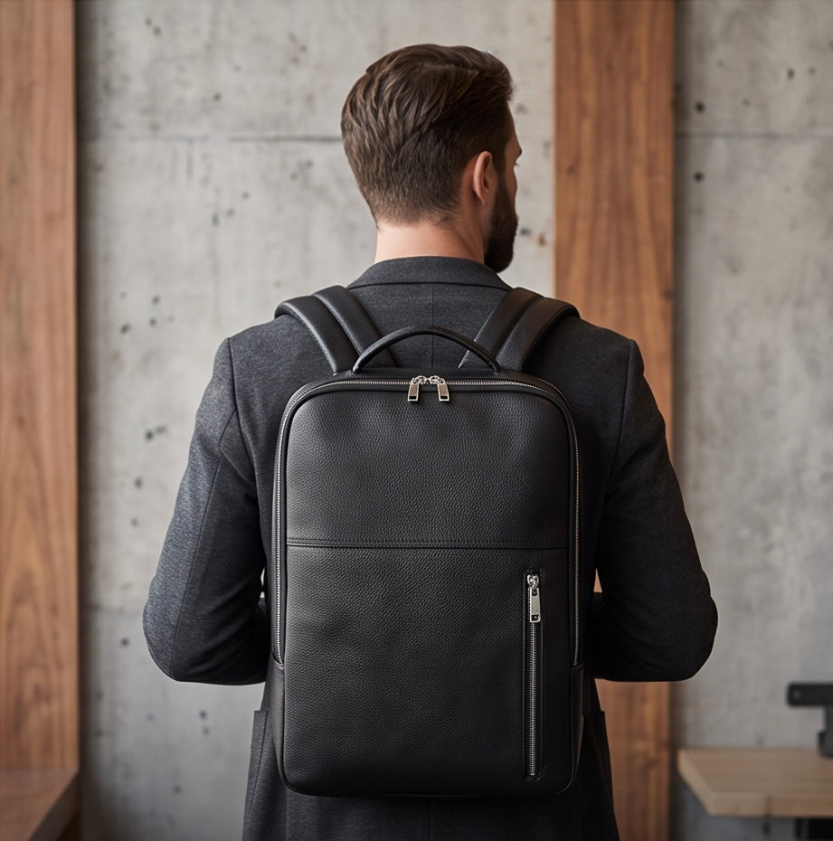 Q-ELITE Genuine Leather Backpack – Anti-Theft, USB Charging & TSA-Friendly