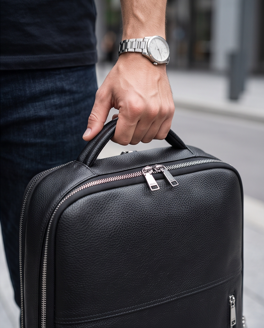 Q-ELITE Genuine Leather Backpack – Anti-Theft, USB Charging & TSA-Friendly