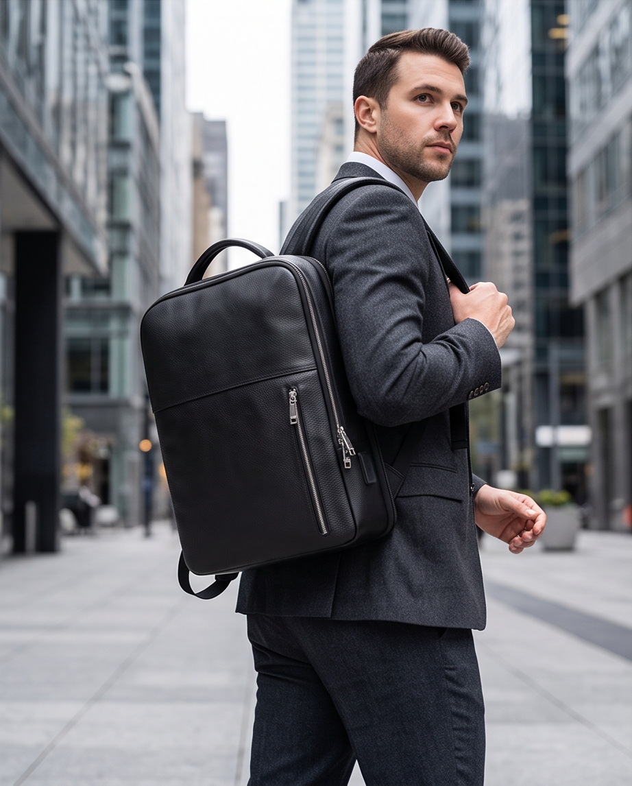 Q-ELITE Genuine Leather Backpack – Anti-Theft, USB Charging & TSA-Friendly