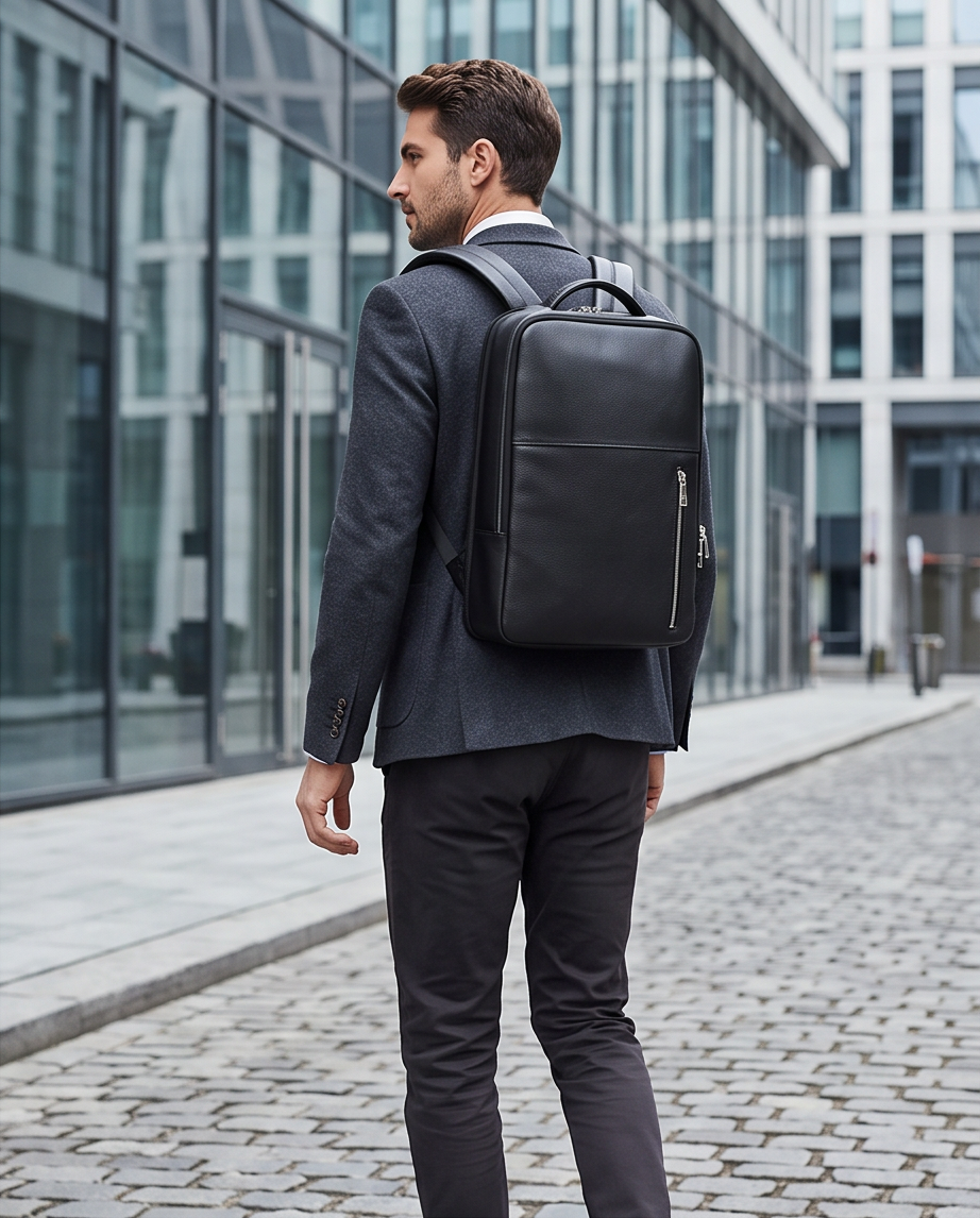 Q-ELITE Genuine Leather Backpack – Anti-Theft, USB Charging & TSA-Friendly