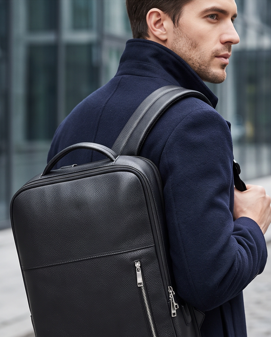 Q-ELITE Genuine Leather Backpack – Anti-Theft, USB Charging & TSA-Friendly