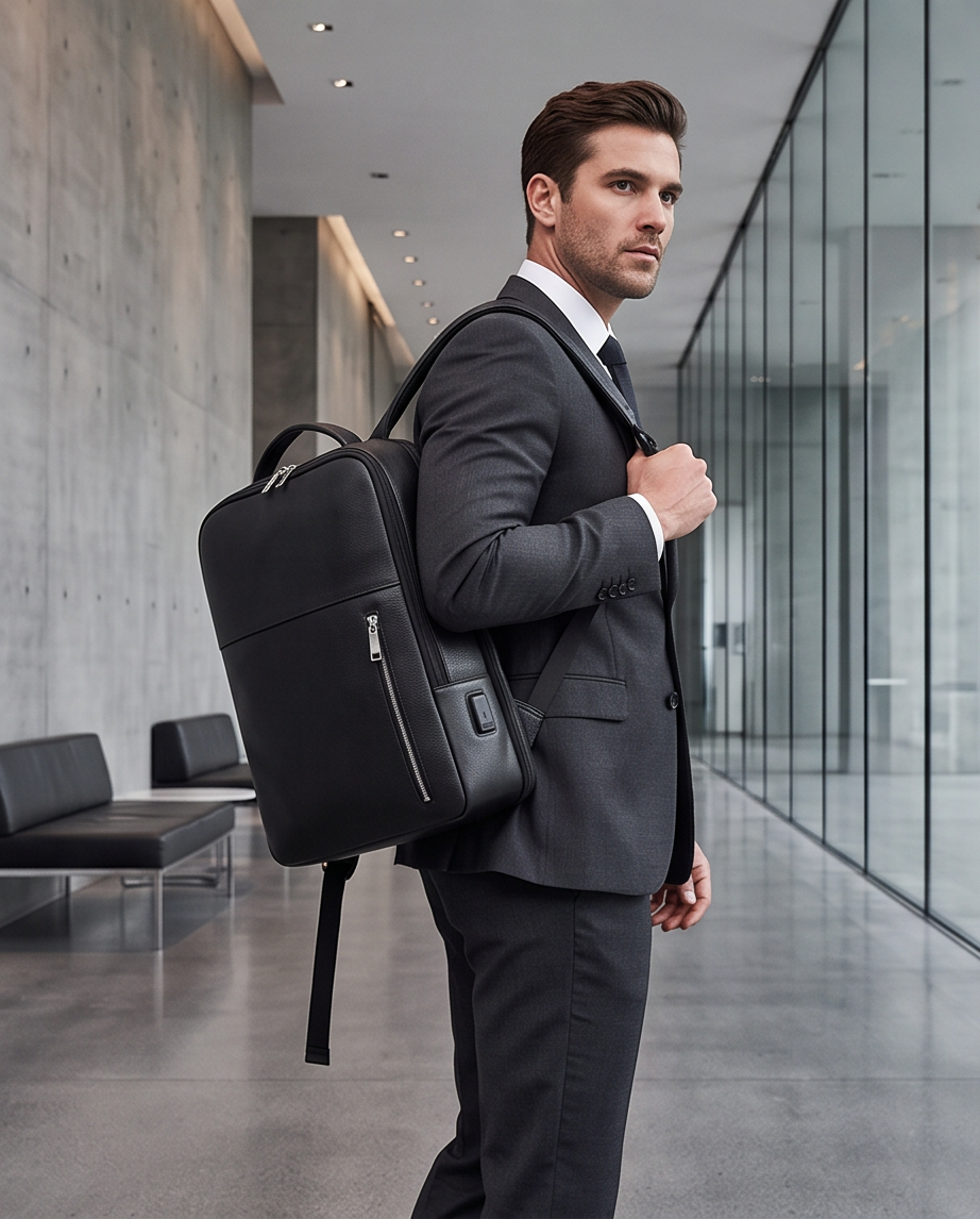 Q-ELITE Genuine Leather Backpack – Anti-Theft, USB Charging & TSA-Friendly