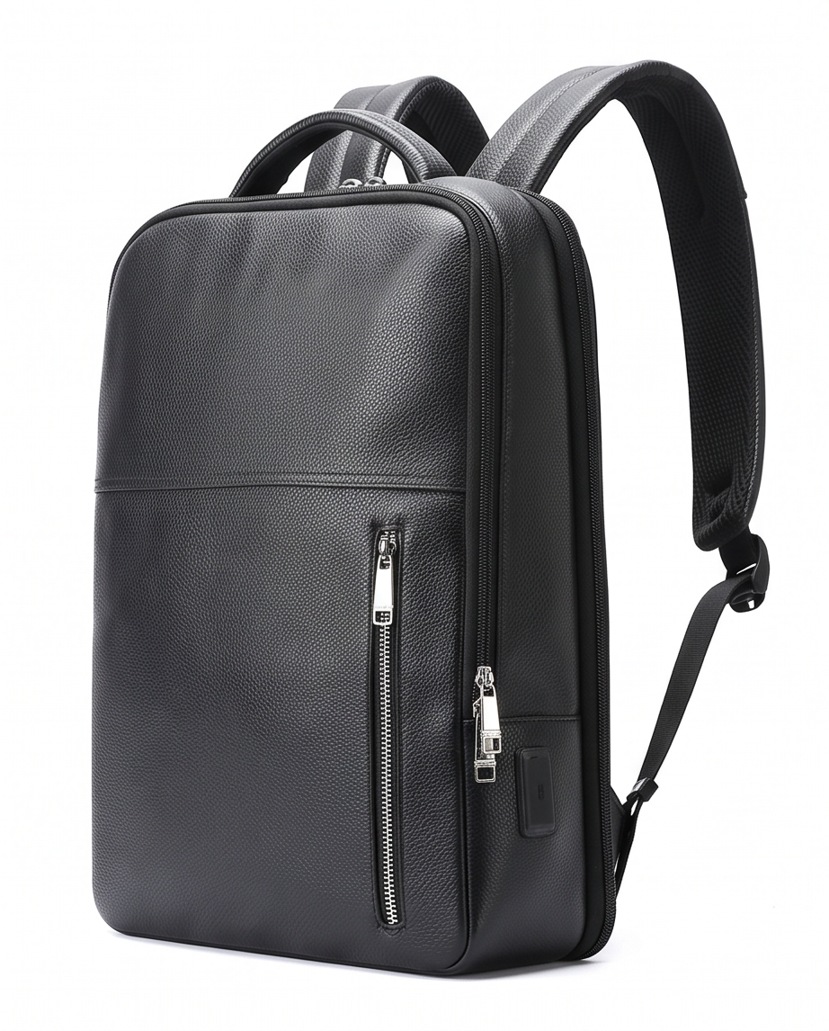 Q-ELITE Genuine Leather Backpack – Anti-Theft, USB Charging & TSA-Friendly